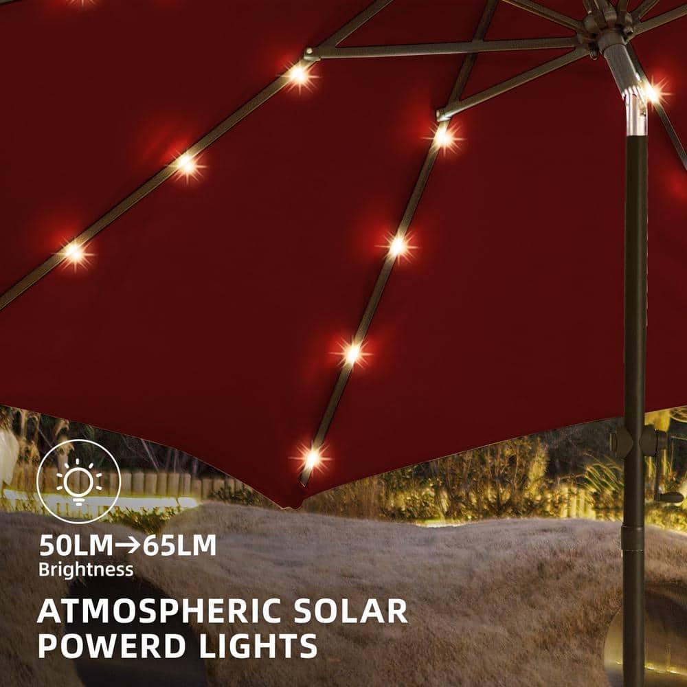 JEAREY Upgrade 9FT LED Lighted Patio Umbrella, Solar Outdoor Umbrella, Tilt Table Umbrella for Pool, Deck & Yard (Red)