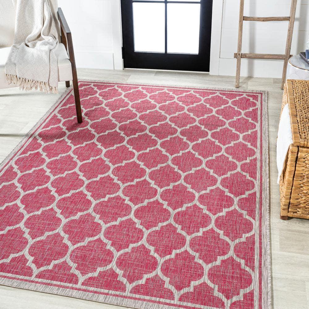3' x 5' Trebol Moroccan Trellis Textured Weave Indoor/Outdoor Area Rug, Fuchsia/Light Gray - JONATHAN Y