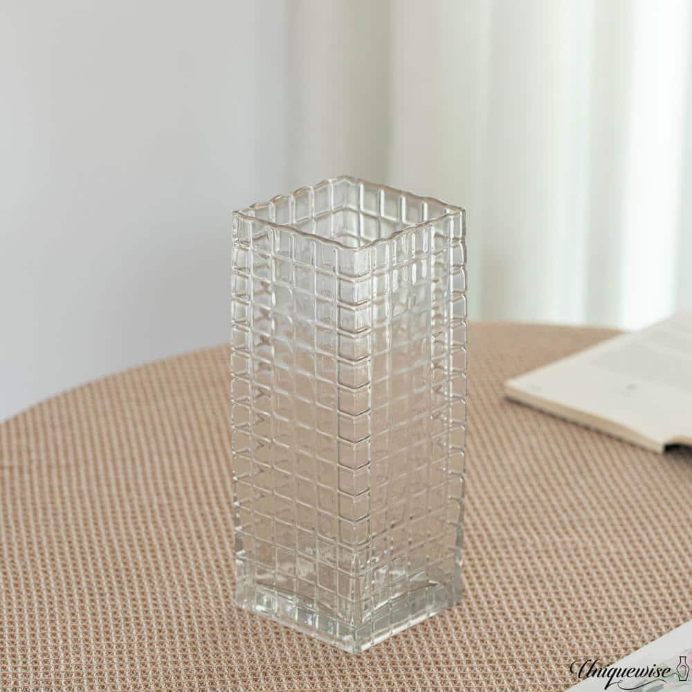 Uniquewise Set Of 10 And 12-Inch Square Frosted Gray Glass Table Vases - A Timeless Centerpiece For Dining Tables, Living Rooms, Bedrooms, Hotel Reception Areas And Conference Rooms, Ideal For Wedding Decor