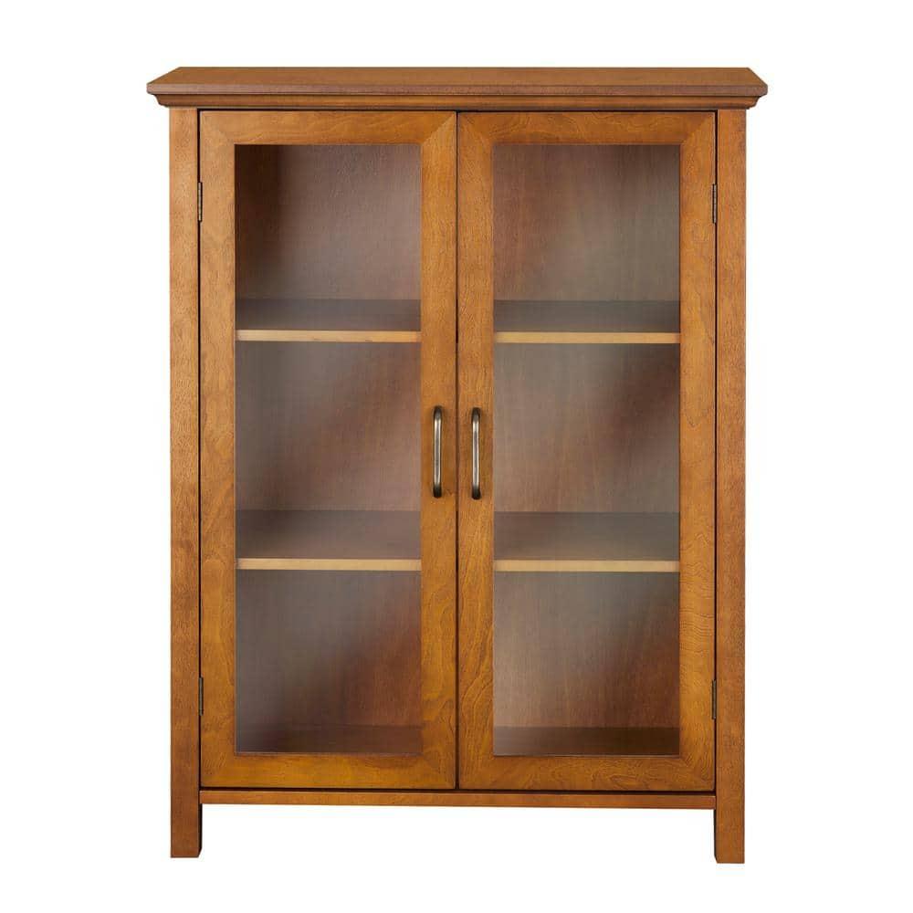 Teamson Home Avery Freestanding Two-Door Floor Accent Cabinet with Antique Brass Handles, Oiled Oak
