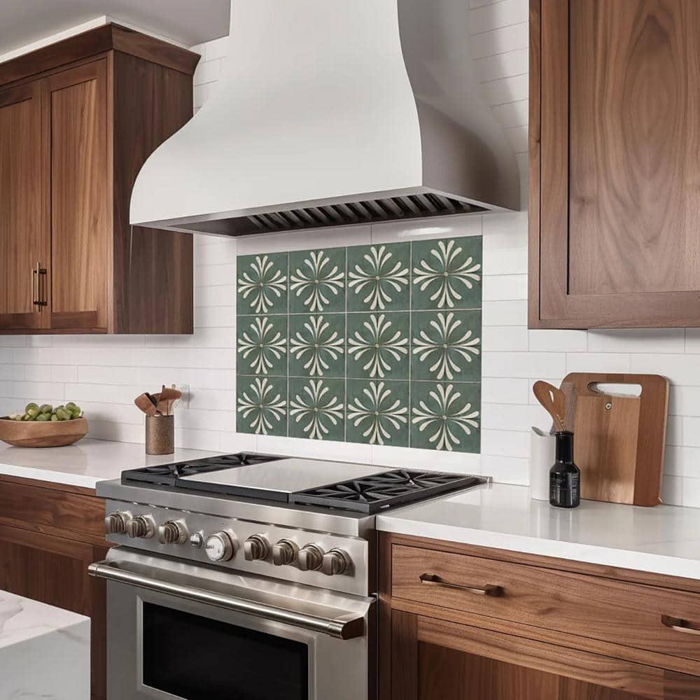 Mi Alma Dark Gray Vintage Flower Peel & Stick Tiles - Vinyl Backsplash 8x8