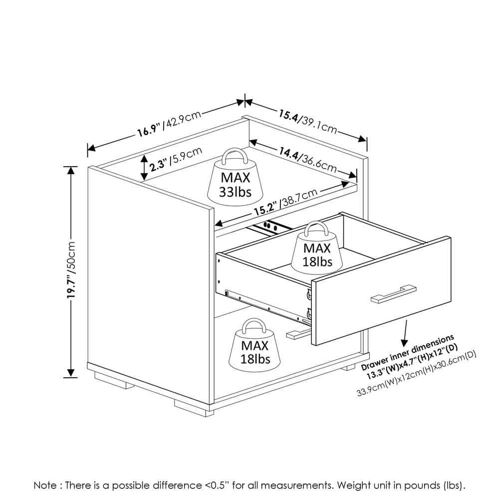 Furinno  Tidur Modern Bedroom Bedside Tables Handle 2-Drawer Chest Nightstand