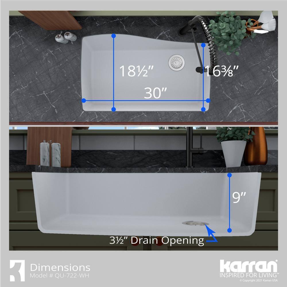 Karran Karran Undermount Quartz Composite 33-1/2'' X 21'' Single Bowl Kitchen Sink QU-722-WH
