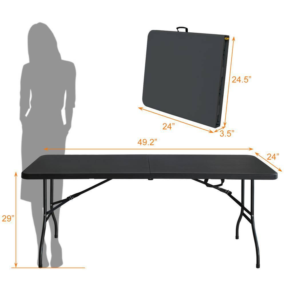 Plastic Folding Table 6ft Heavy Duty Portable Dining Table for Camping, Picnics, Parties, High Load Bearing Foldable Picnic Table,Black