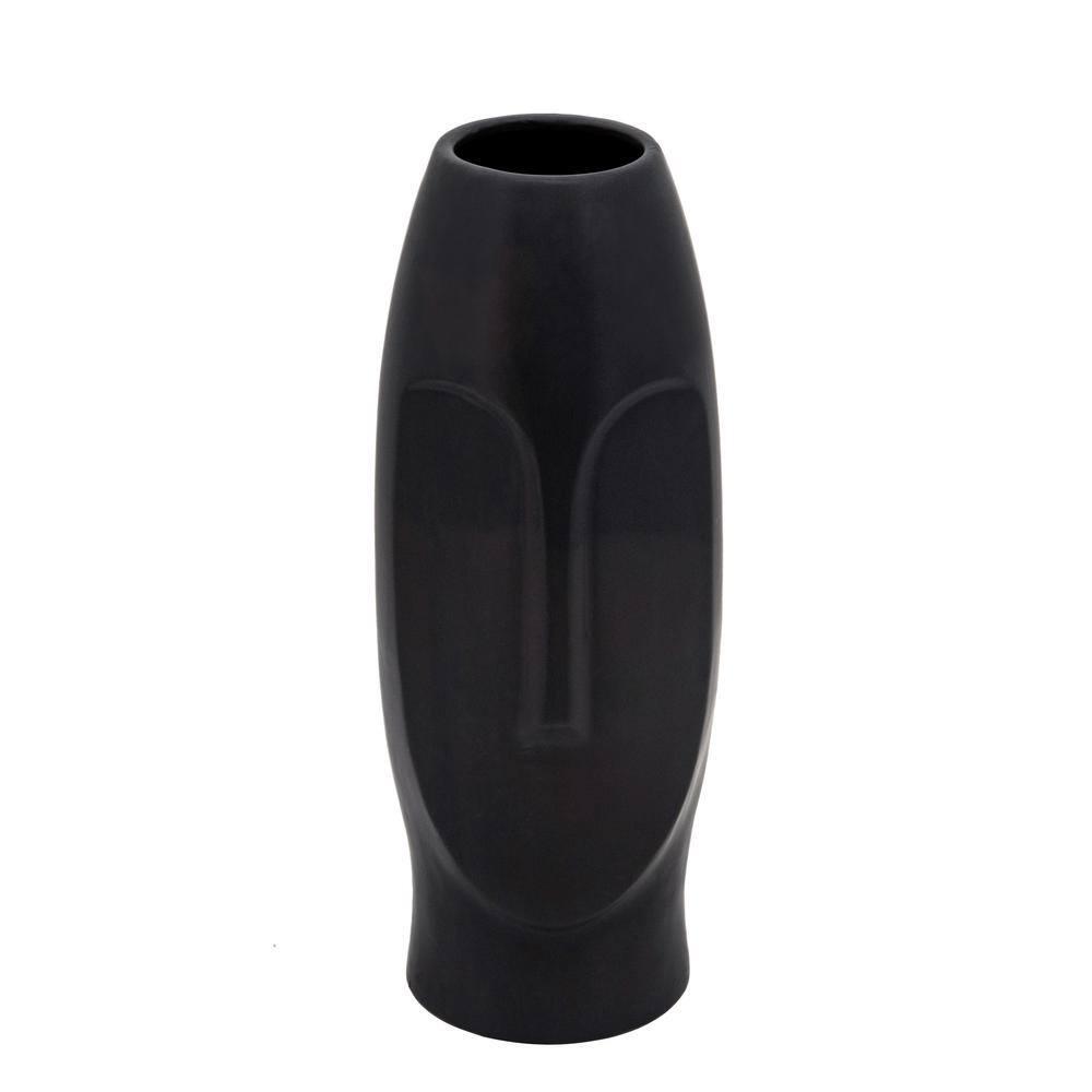 Sagebrook Home 14" Ceramic Face Vase - Ceramic Table Decor, Rustic Decorative Centerpiece For Home, Wedding, Office Decor - Black Vase Decor