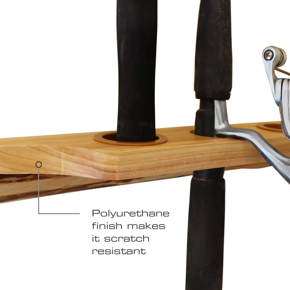 Rush Creek Creations 6 Fishing Rod Wall & Ceiling Rack, Rustic Wood Fishing Rod Holder, Vertical/Horizontal Mount