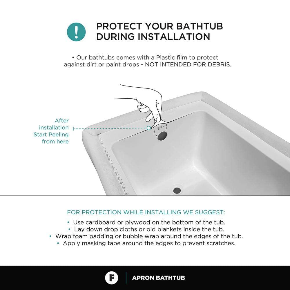 Fine Fixtures Acrylic-Fiberglass Soaking Bathtub, White. Alcove | Apron Front Right Hand 72"x36"