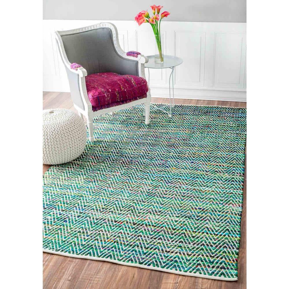 nuLOOM 4'x6' Hand Woven Chevron Rochell Area Rug Green: Contemporary Low Pile Indoor Rectangle Rug