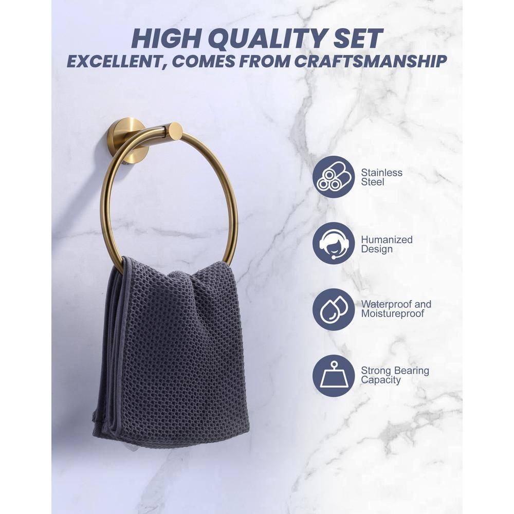 Bathroom Towel Holder Set, 6 Pieces Brushed Gold Towel Bar Bathroom Hardware Accessories Set, SUS304 Stainless Steel Towel Rack Towel Ring Toilet Paper Holder Set Wall Mounted