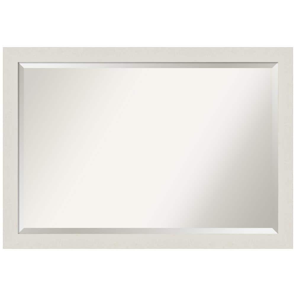 39" x 27" Rustic Plank White Framed Bathroom Vanity Wall Mirror - Amanti Art: Wall Mounted, Includes Hardware