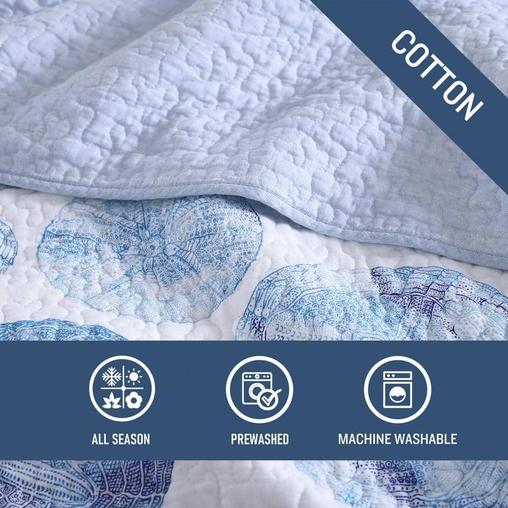 Tommy Bahama Ocean Isle Blue Cotton Reversible Quilt Set