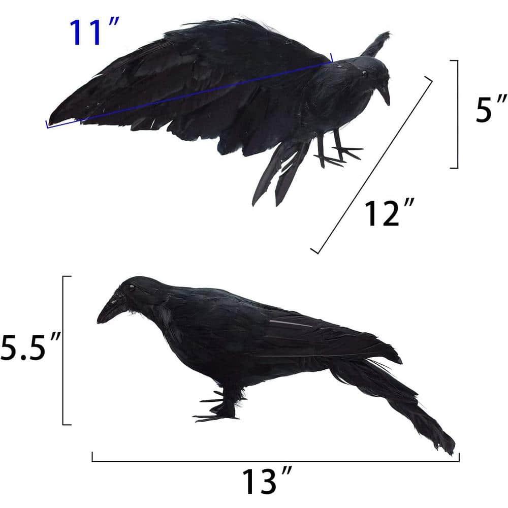 Extra Large Black Feathered Halloween Indoor/Outdoor Crows (2-Pack)