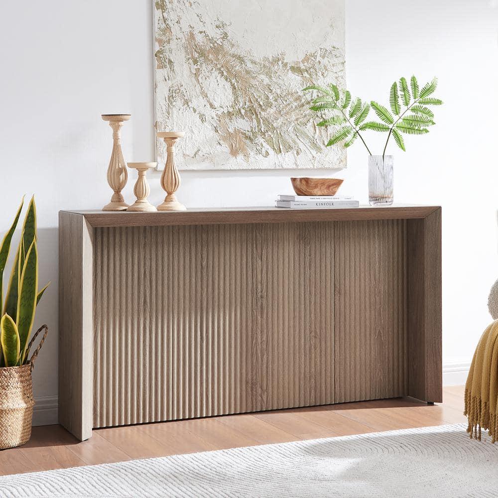 Evelyn&Zoe Modern/Contemporary 56" Wide Antiqued Gray Oak Console Table