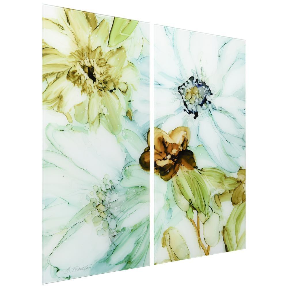 Empire Art Direct Seaglass Garden I AB Frameless Tempered Glass Flower Wall Art Set of 2, 72" x 36"