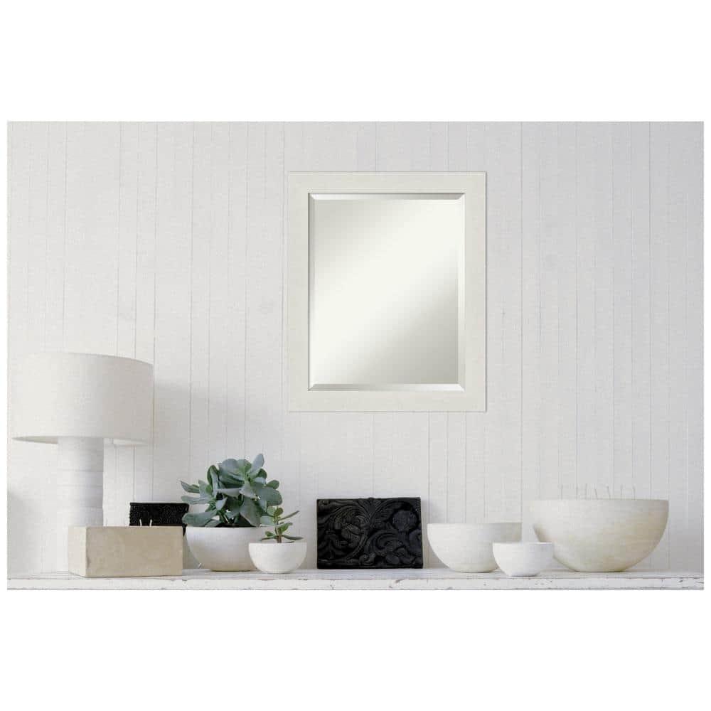 Amanti Art Beveled Bathroom Wall Mirror - Rustic Plank White Narrow Frame Outer Size: 19 x 23 in