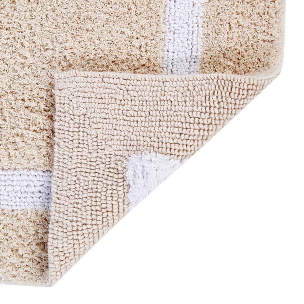 Better Trends Hotel Multi 100% Cotton Tufted Two Tone Reversible Bath Rug Set 2 PC (17" x 24" | 20" x 20") - Sand/White