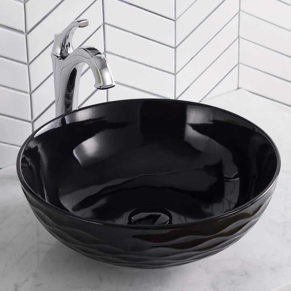 KRAUS Viva Thin Porcelain Ceramic Vessel Bathroom Sink with Pop-Up Drain