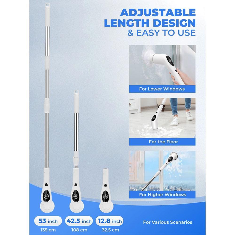 White Cordless Electric Spin Scrub Brush with Steel Handle