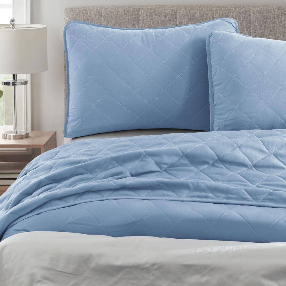 Swift Home | Essential Diamond Stitched 3-Piece Quilt Set Light Blue King/Cal King