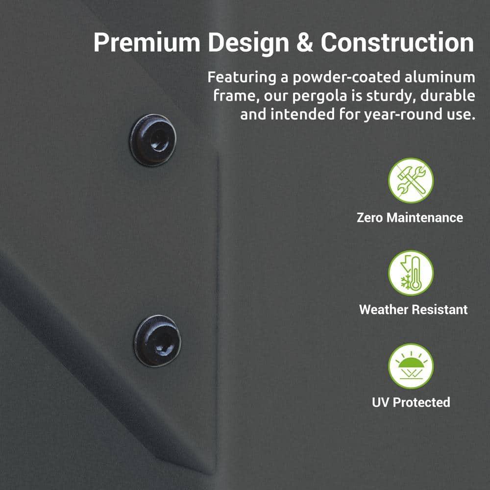 Paragon-Outdoor Florence 11 ft. x 11 ft. Aluminum Pergola in Gray Powder-Coated Finish with Adjustable Canopy