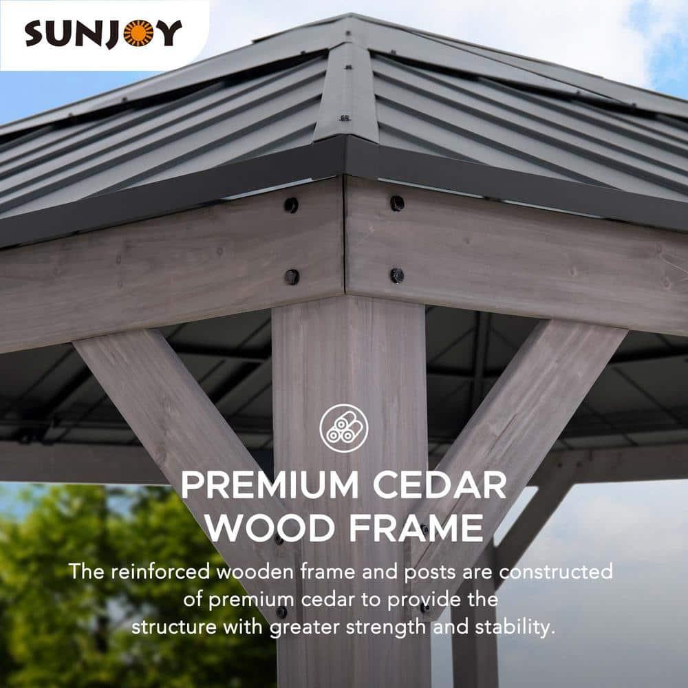 Sunjoy Sunjoy Hardtop Gazebo 13 x 15 ft. Standard Cedar Framed Wood Gazebo, Outdoor Patio Gazebo
