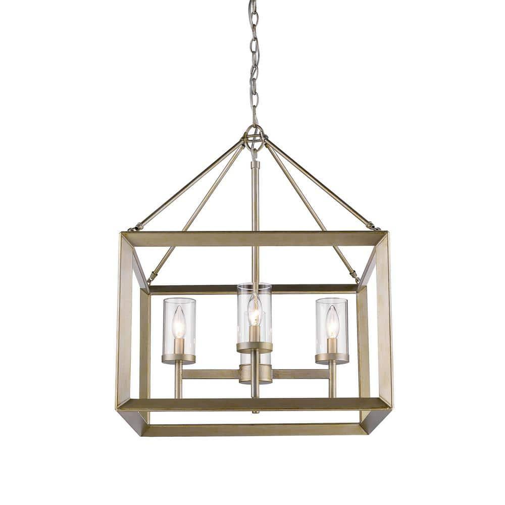 Smyth 4 Light Chandelier in White Gold with Clear Glass