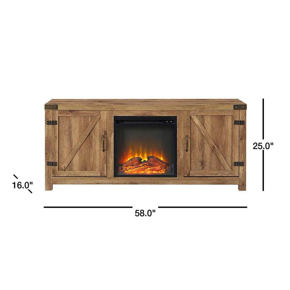 Barnwood 58" Rustic Fireplace TV Stand with Cabinet
