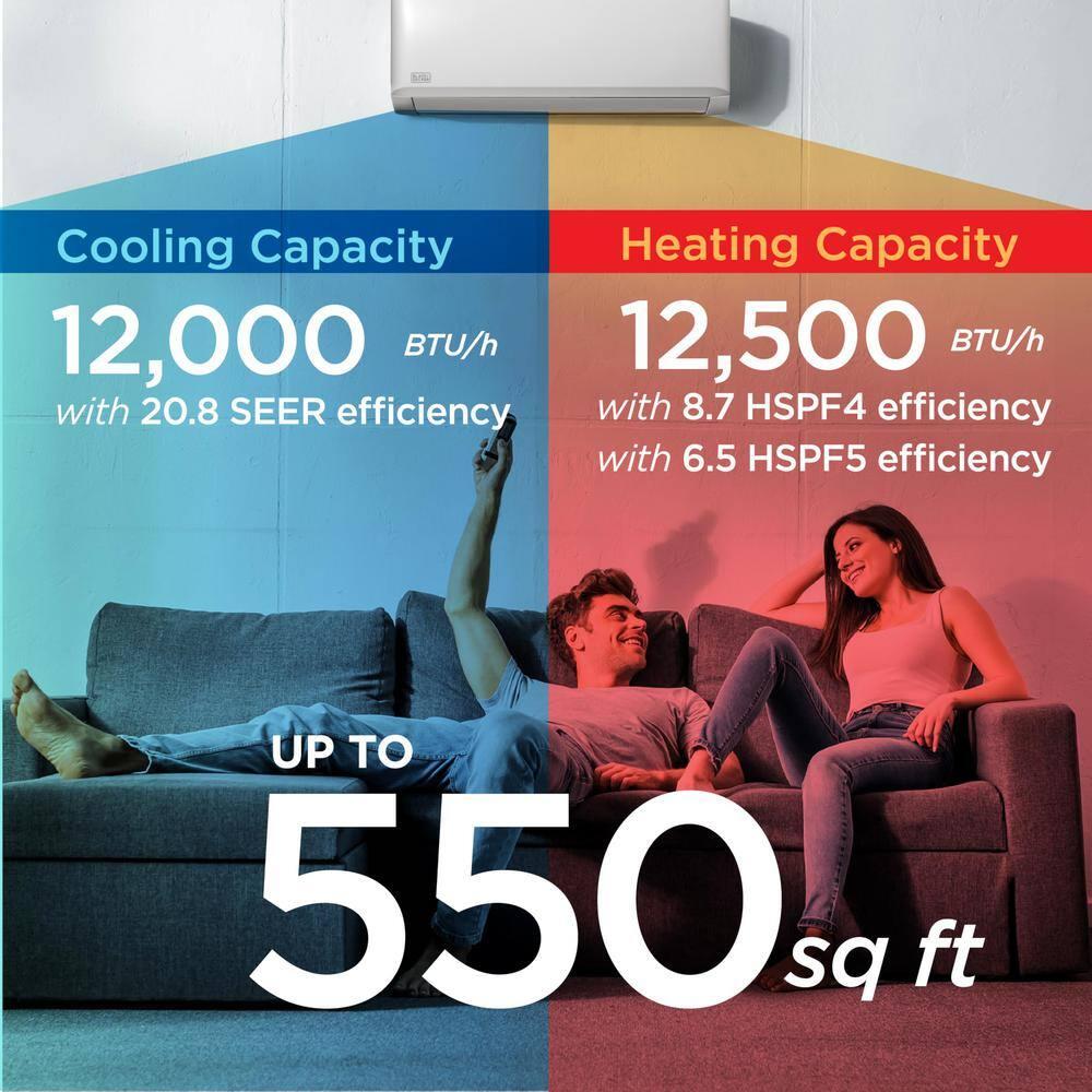 BLACK+DECKER 12,000 BTU Inverter Mini Split Air Conditioner with Heat Pump, Cools & Heats Up To 550 Sq. Ft.