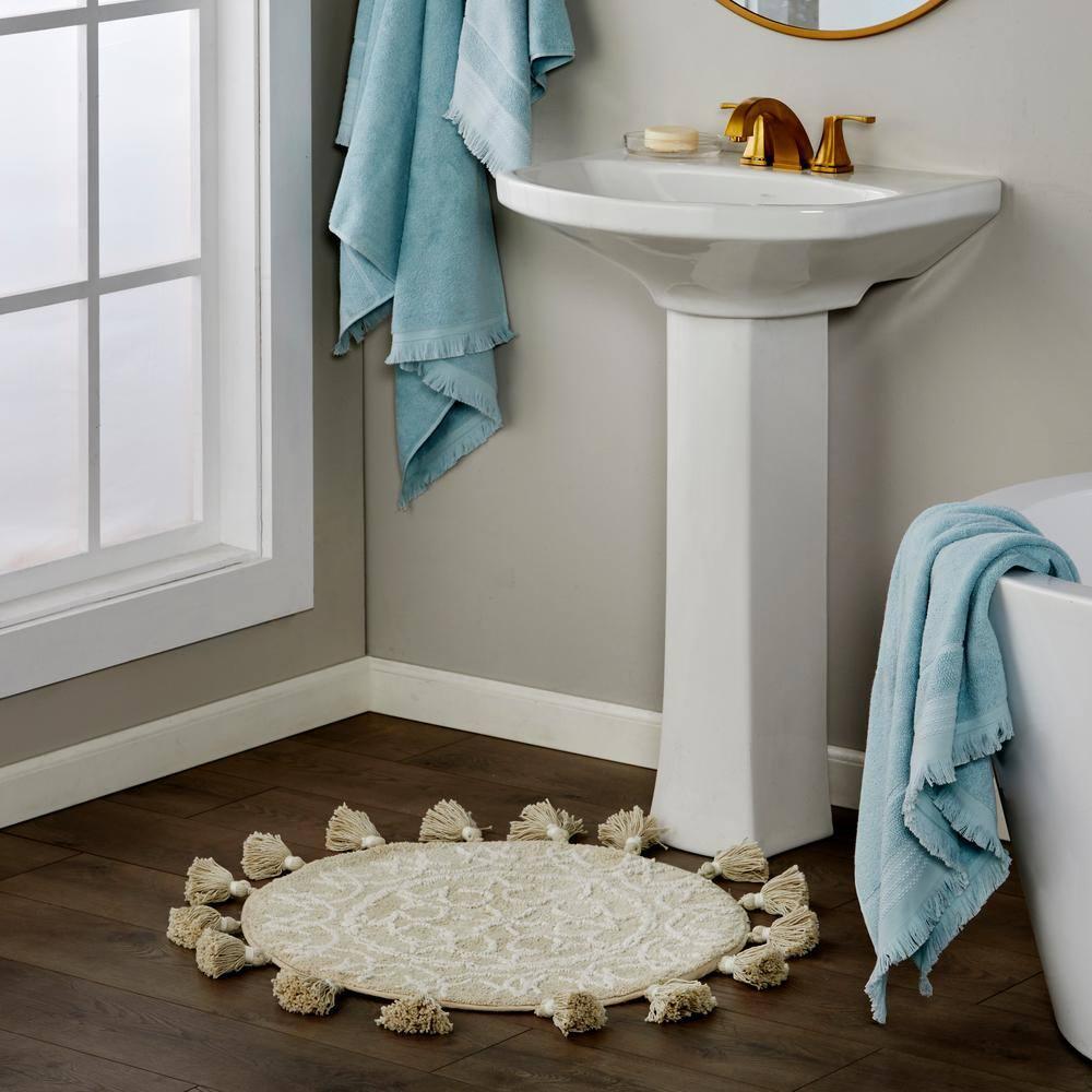 25" x 25" Medallia Round Bath Rug Natural - Saturday Knight Ltd.: Cotton Tufted, Hand Wash, Spray Latex Backing