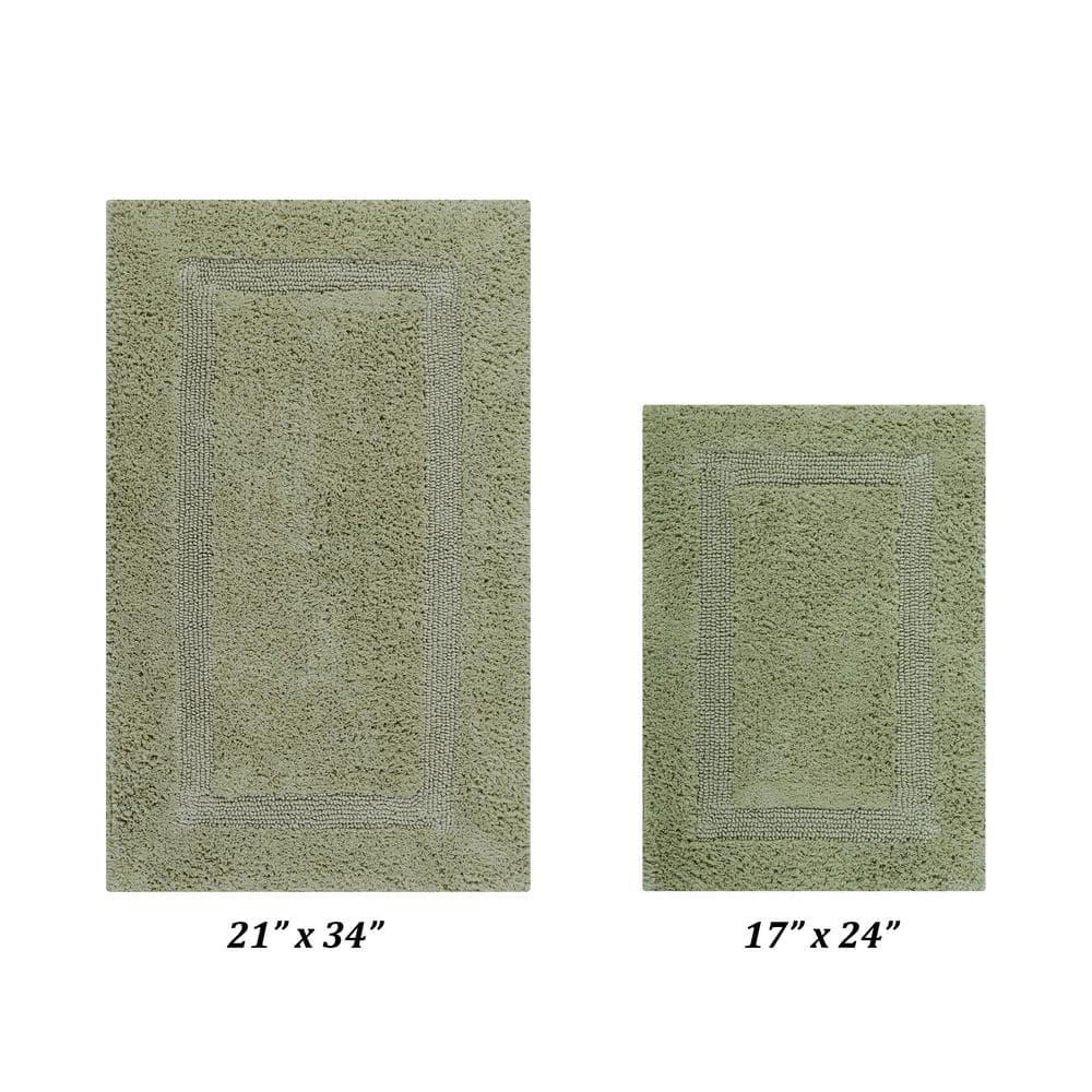 Better Trends Lux 100% Cotton Tufted Solid Reversible Bath Rug Set 2 PC (17" x 24" | 21" x 34") - Sage