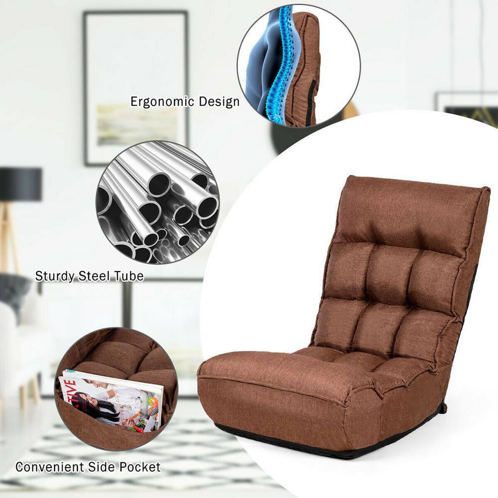 Gymax 4-Position Floor Chair Folding Lazy Sofa w/Adjustable Backrest & Headrest Coffee