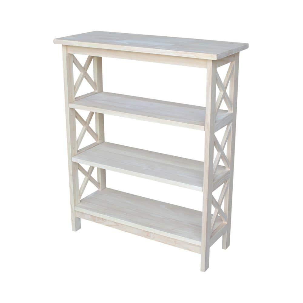 36" 3 Tier X-Sided Bookcase - International Concepts: Mid-Century Modern Style, Unfinished Hardwood, Metal Hardware