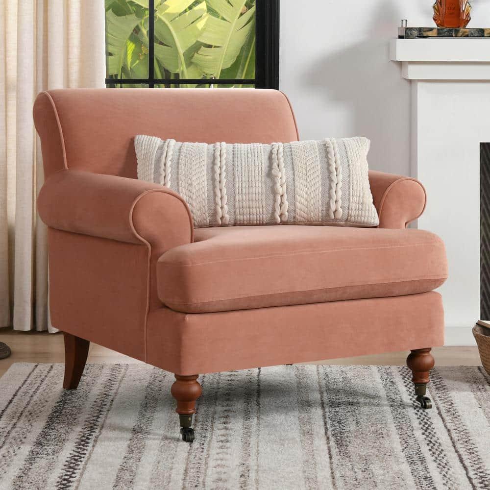 Jennifer Taylor Home Alana 38" Lawson Large Living Room Accent Arm Chair with Metal Casters, Peach Orange