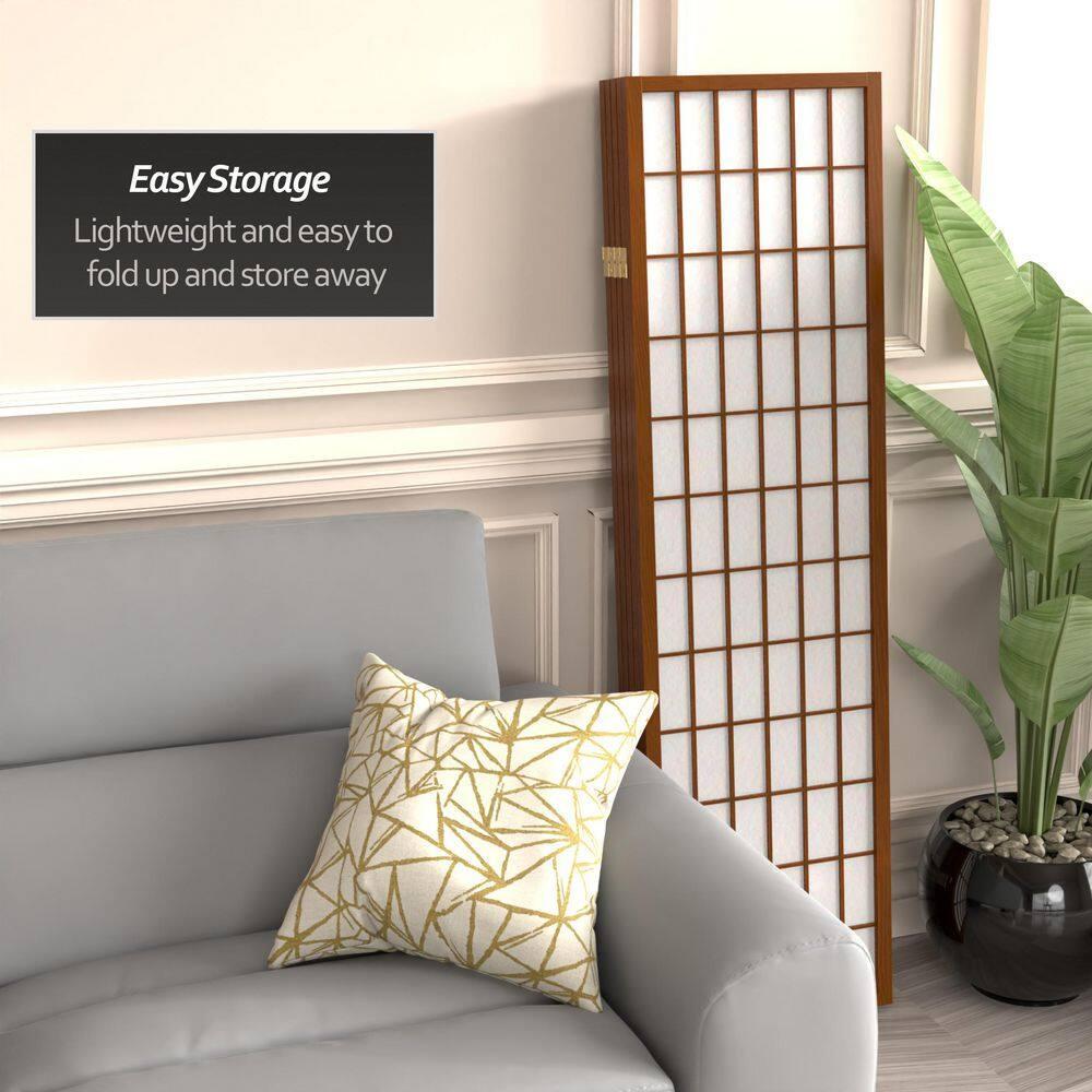 Oriental Furniture 5 ft. Tall Window Pane Shoji Screen - Walnut - 5 Panel