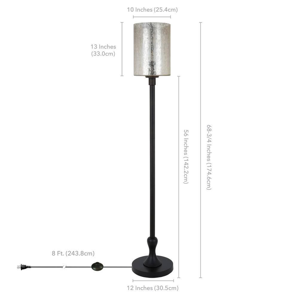 Numit 68.75" Tall Floor Lamp with Glass Shade in Brass/Mercury Glass