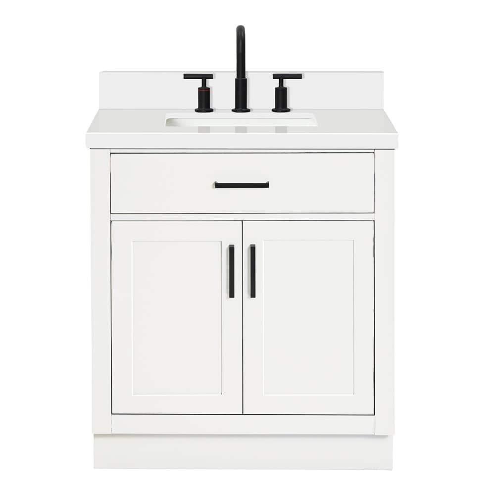 Thornaby 30'' Solid Wood Single Bathroom Vanity with 1.5'' White Quartz Top, Oval Sink