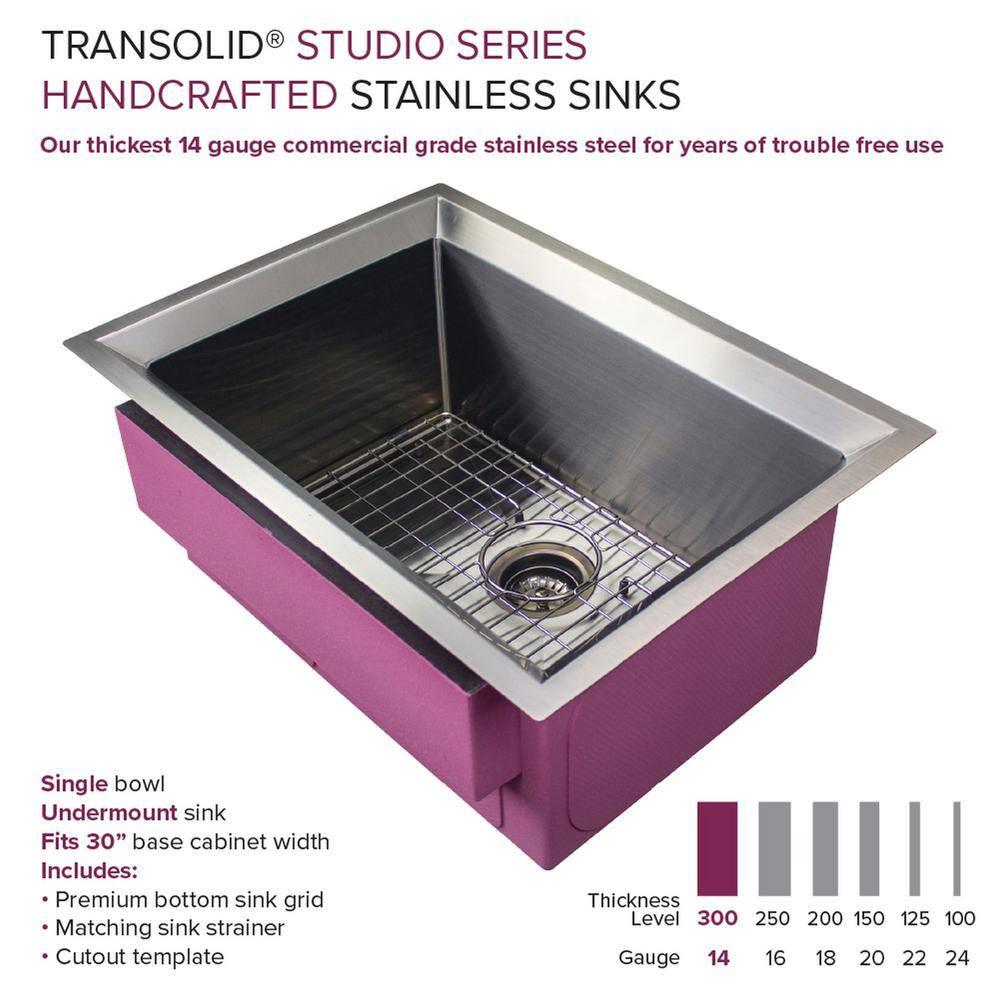 Transolid Studio 26-in x 19-in x 11-in Undermount Stainless Kitchen Sink, SinkPocket, Grid, Strainer