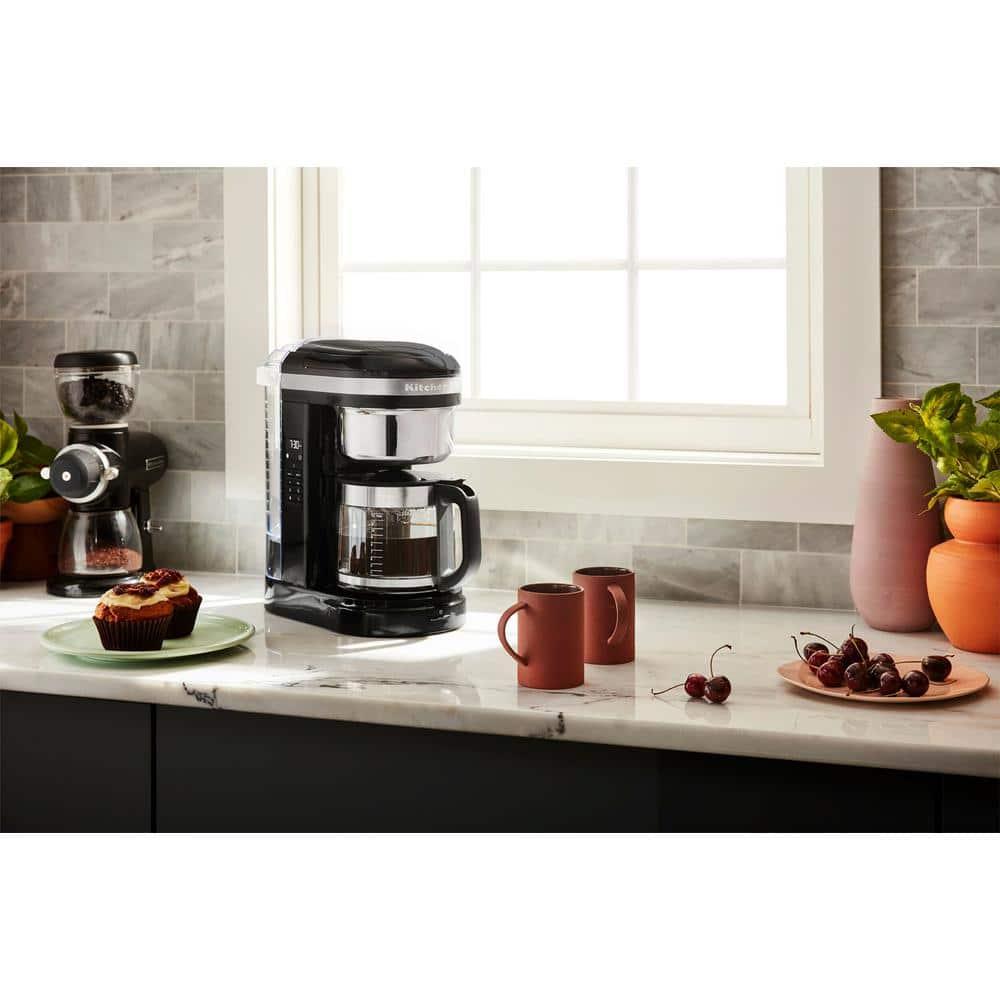 KitchenAid 12 Cup Drip Coffee Maker with Spiral Showerhead and Programmable Warming Plate, Onyx Black, KCM1209