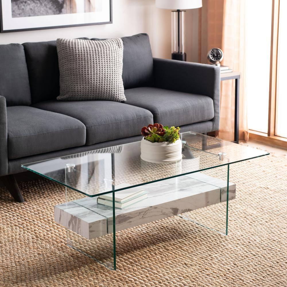 Kayley Coffee Table - Glass/White - Safavieh