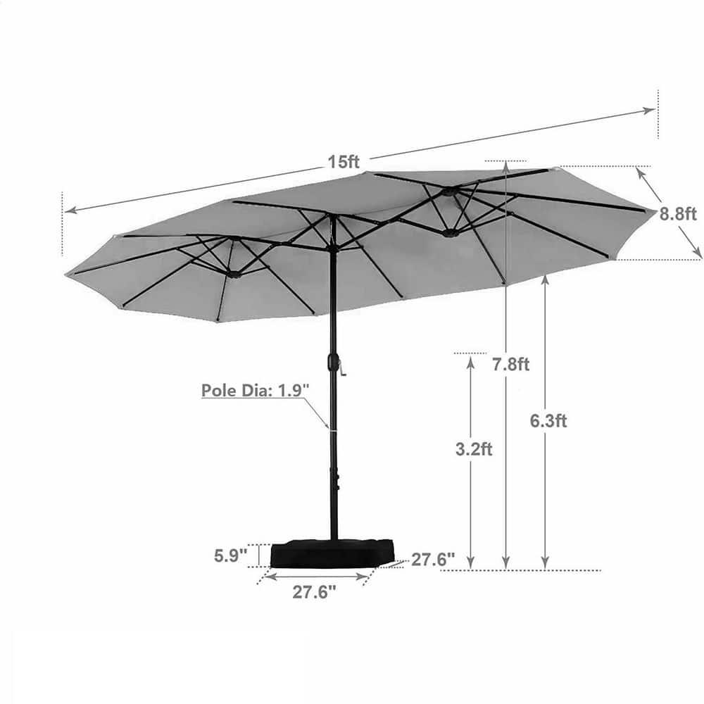 15 ft. Blue Rectangular Market Patio Umbrella with Metal Pole