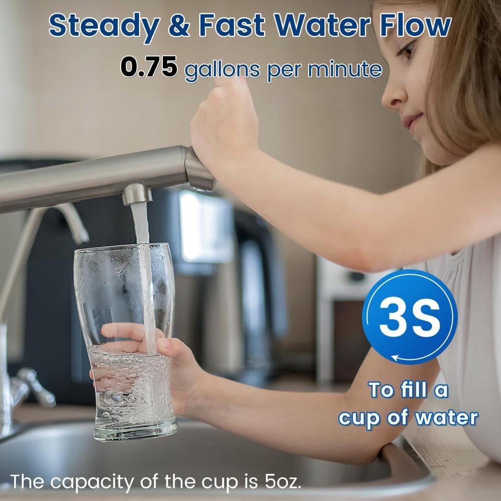 Under Sink Water Filter System ,NSF/ANSI 42 Certified Water Purifier, 28000 Galloons Large Flow Flux, Reduces PFAS, PFOA/PFOS, Chlorine, Bad Odors, Direct Connect to Kitchen Faucet, Q5-C2