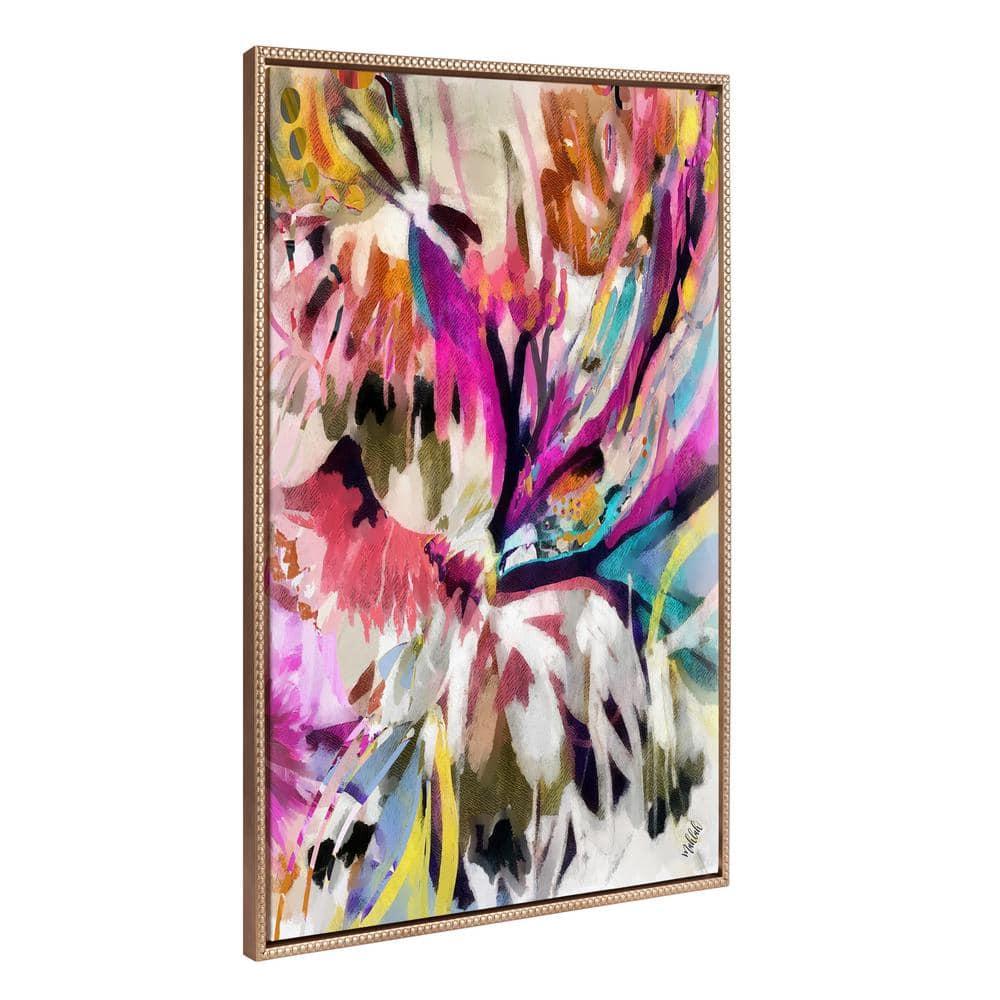 Kate and Laurel Sylvie Beaded Amaze Vintage Framed Canvas Wall Art by Inkheart Designs, 28x38 Gold, Abstract Colorful Wall Art Decor