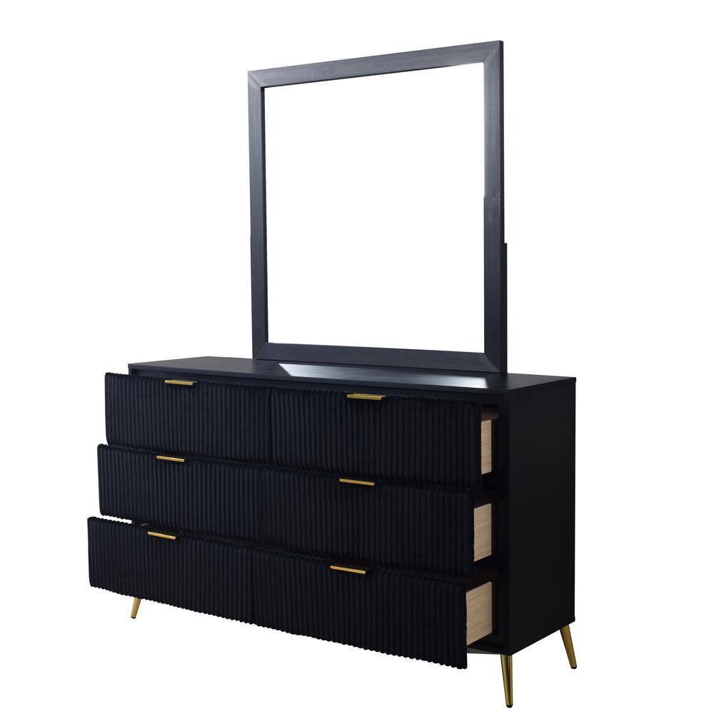 New Classic Furniture Kailani Wood Dresser with Mirror, 6 Drawers, Black