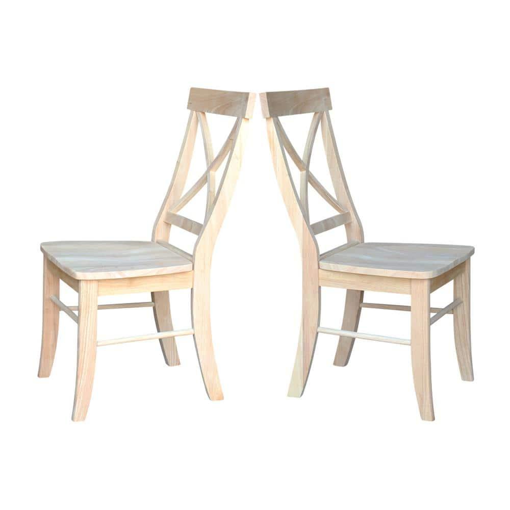 Set of 2 X Back Chairs with Solid Wood Seat Unfinished - International Concepts: Parawood, Kitchen Furniture