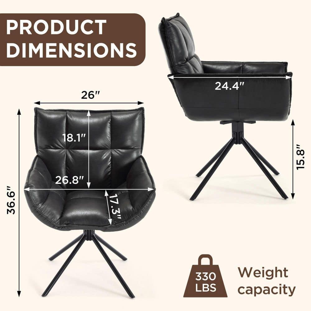 TEWLOSS Swivel Accent Chair Set of 2 Faux Leather Armchair with Metal Legs, Black