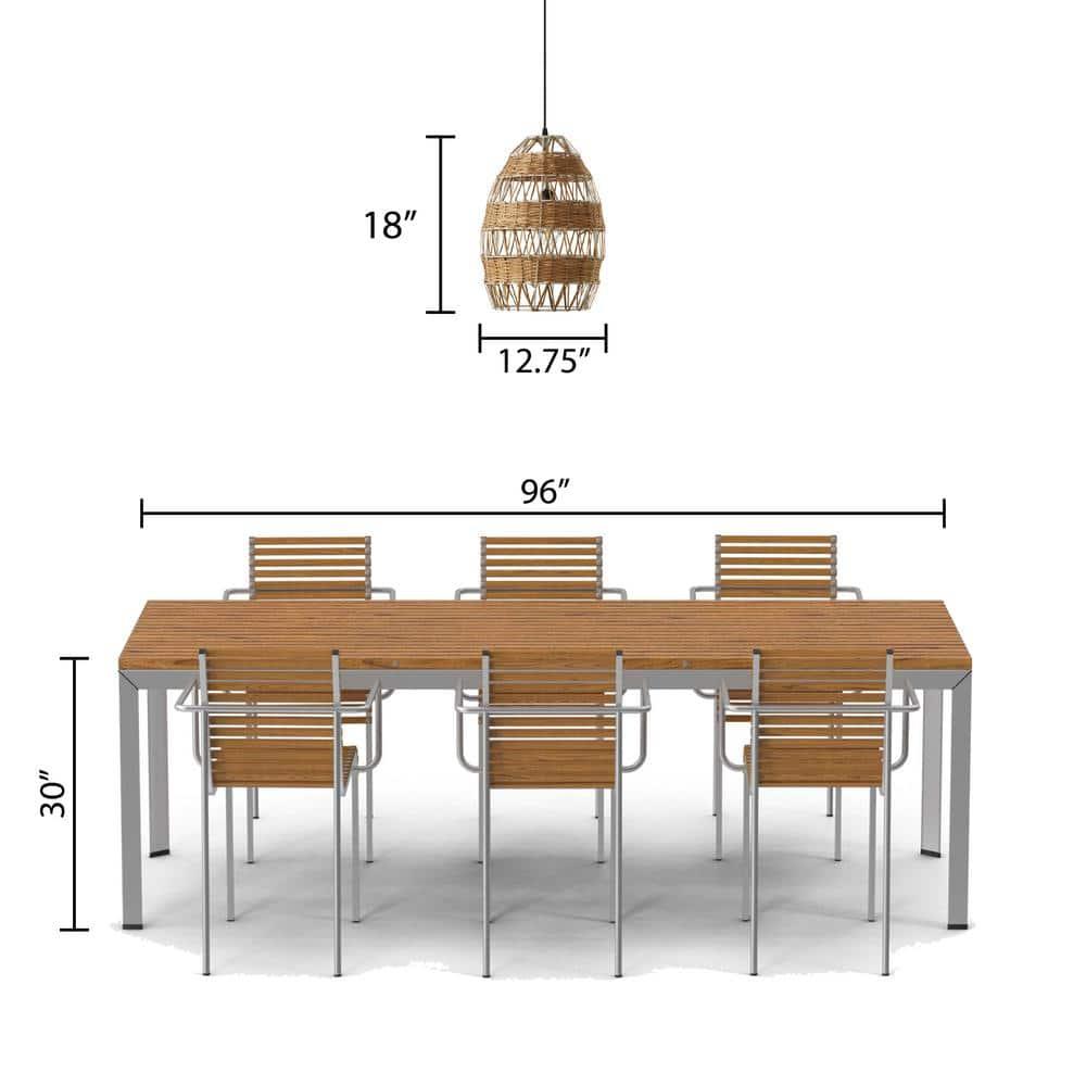 12.75" Alyssa Rattan and Metal Pendant Ceiling Light - River of Goods: UL Listed, Adjustable Height, Dome-Shaped Shade