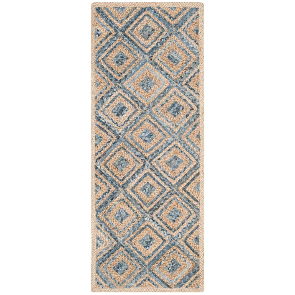 Cape Cod CAP354 Woven Indoor Runner Rug - Natural/Blue - 2'3"x14' - Safavieh