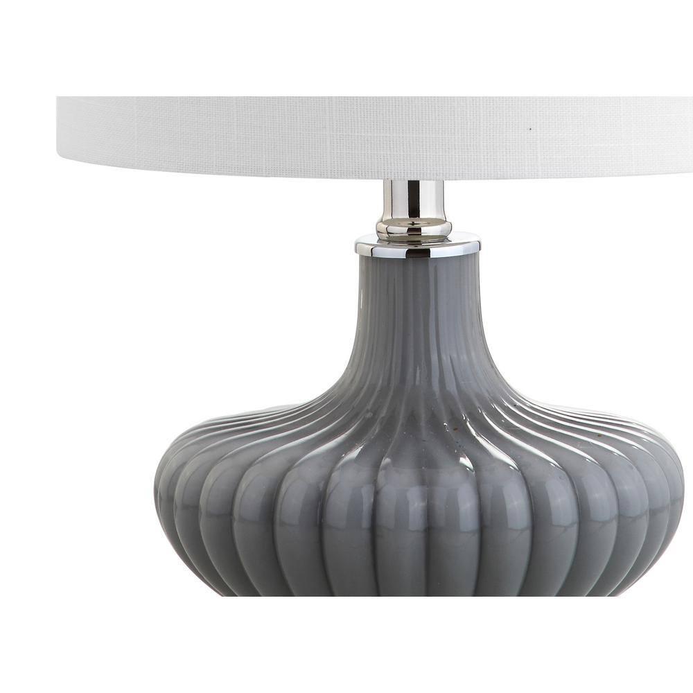 JONATHAN Y JYL1032A Kamille 18" Glass and Lucite LED Table Lamp Contemporary French Country Bedside Desk Nightstand Lamp for Bedroom Living Room Office College Bookcase LED Bulb Included, Gray