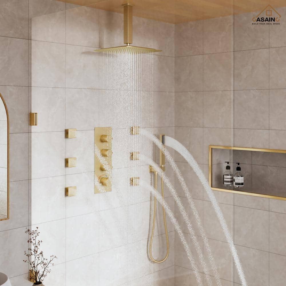 mondawe WF6310-12BG Herathena 3 Functions Ceiling Mounted Luxury Shower System with 6 Body Jets (Rough-in Valve Included)