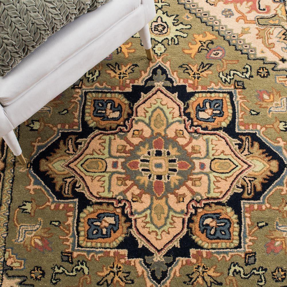 Heritage HG625 Handmade Runner Rug - 2'3"x6' - Green/Light Brown - Safavieh